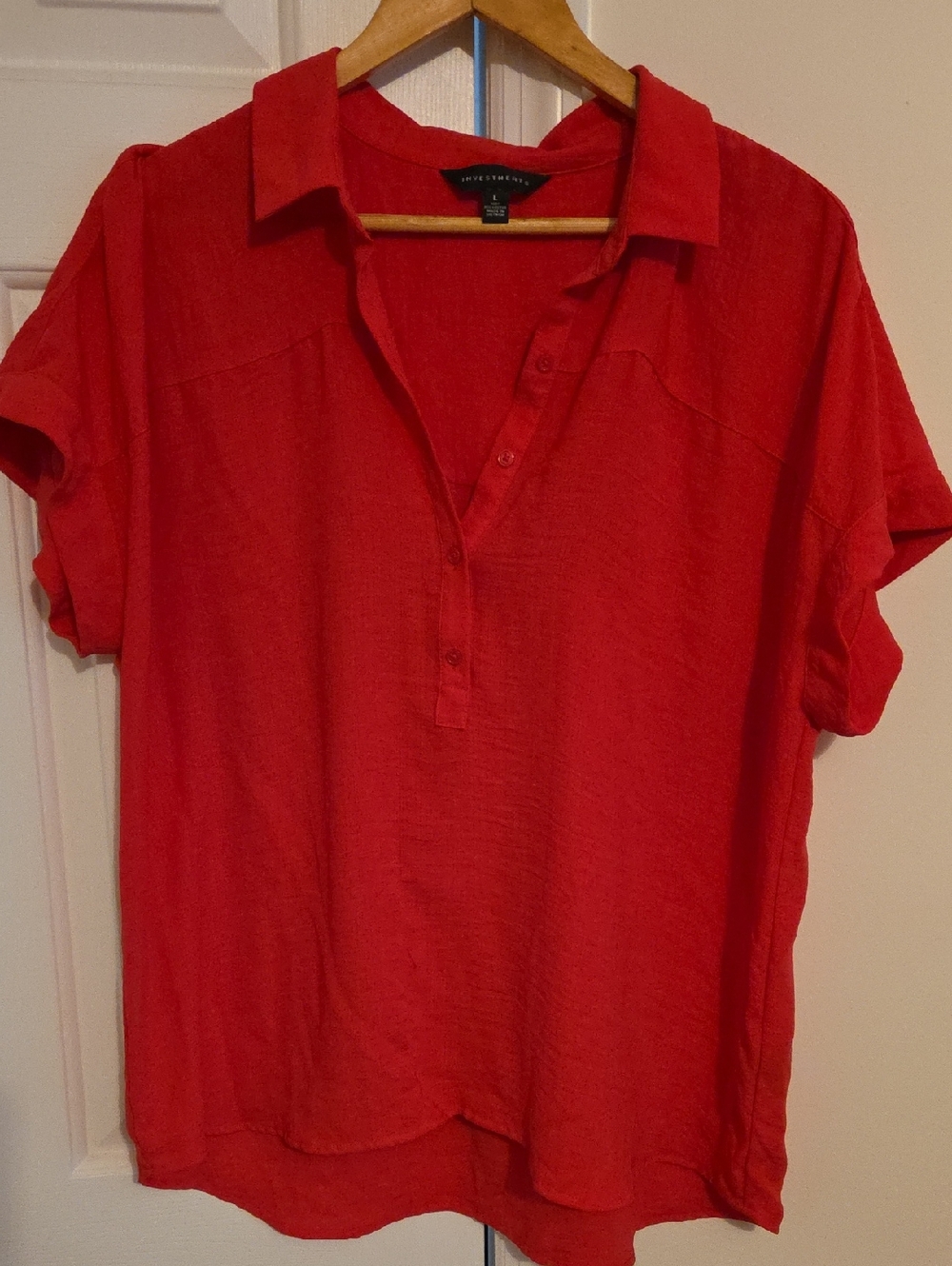 Investments Bright Red Short-Sleeve Collared Blouse